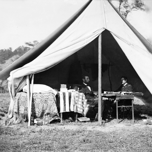 Lincoln in army tent